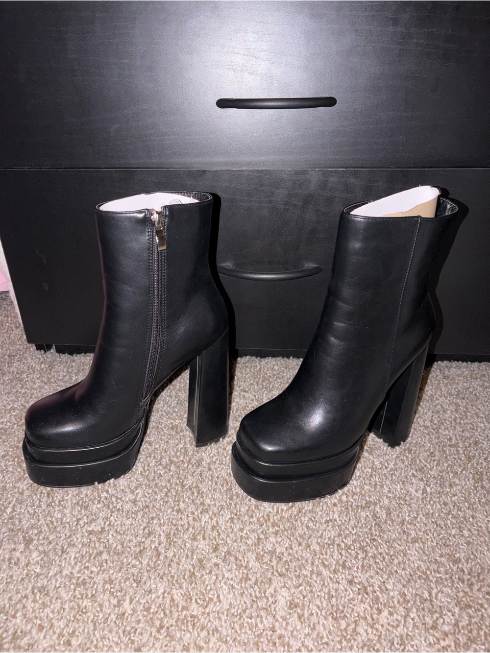 High Platform Black Ankle Boots - Women